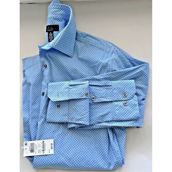 Alfani Men Puzzle-Print Dress Shirt Button Down Slim Fit Light Blue Sz 15-15 1/2 - Picture 4 of 4